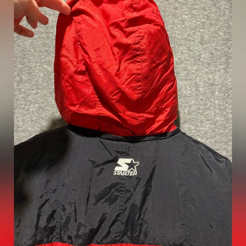 Ohio State Vtg Starter Jacket Coat Mens L red windbreaker lined hooded 1/2 zip